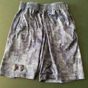 I’m selling some exercise shorts, brand under armor, color, bluish, gray